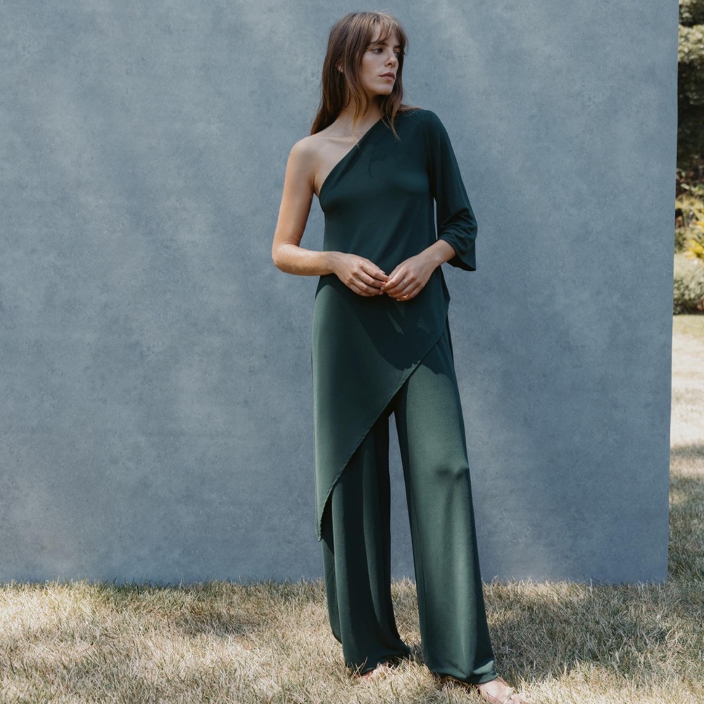 Zara Asymmetrical Off Shoulder Top & Wide Leg Pant Set